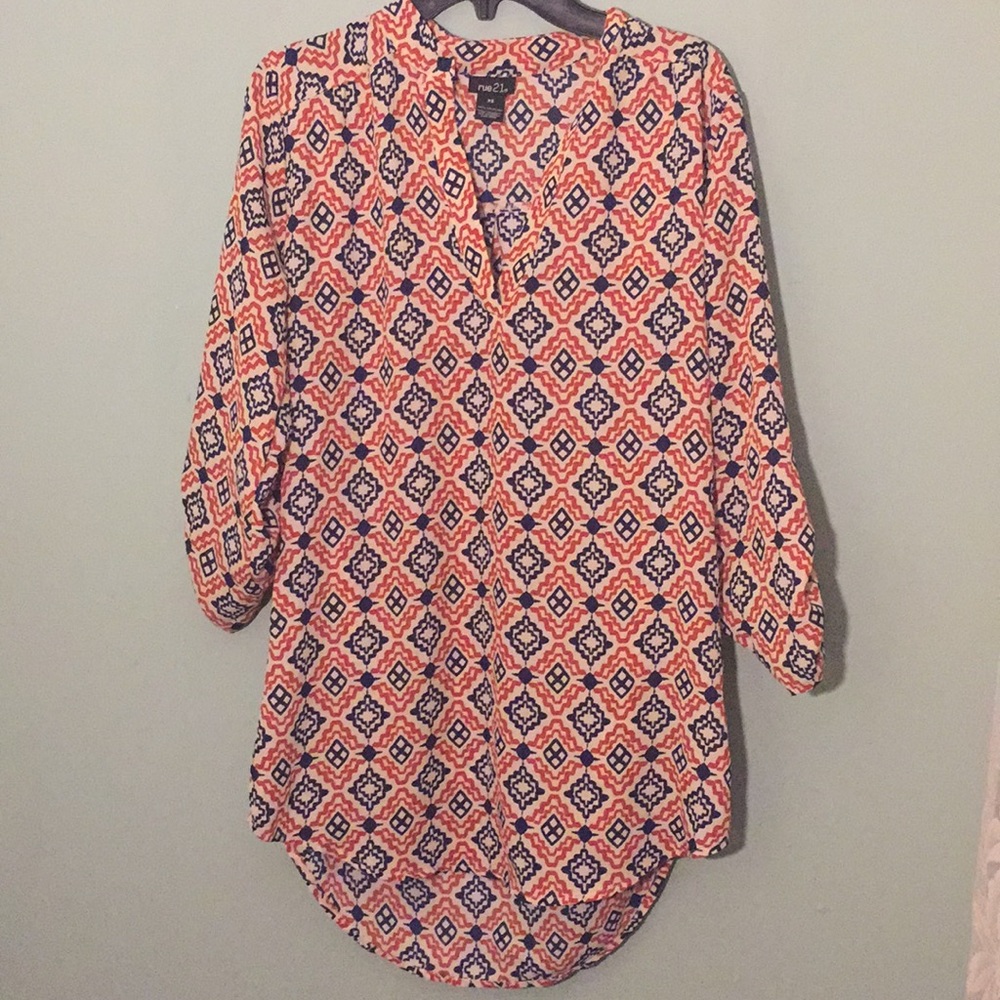Rue 21 Navy Blue, Red, White Long Sleeve Blouse